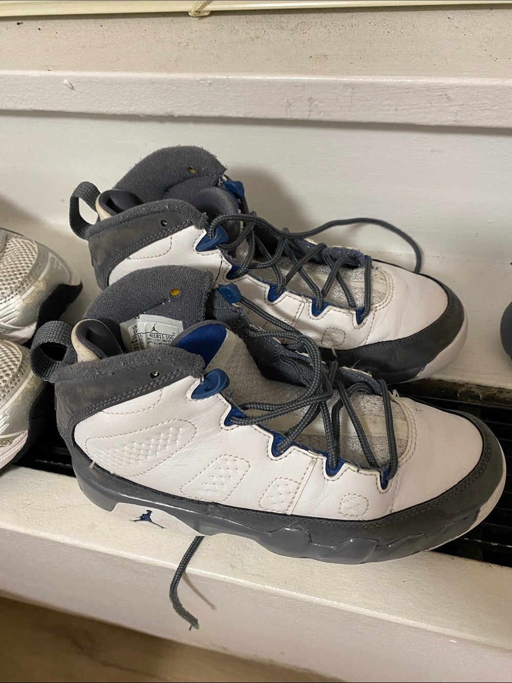 Jordan Kids White, Gray and Blue High-Top Sneakers